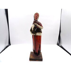 Viejita Papel Mache Old Woman w Wine Jug & Walking Stick Papier Mache 12x3½x3½